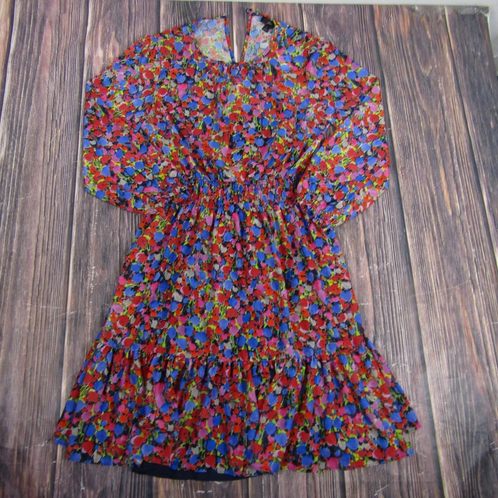 J. Crew Dress‎ Womens Small Multi Floral Long Sleeve Smocked Ruffle Hem AK328